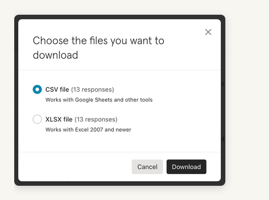 typeform to snowflake: CSV file download